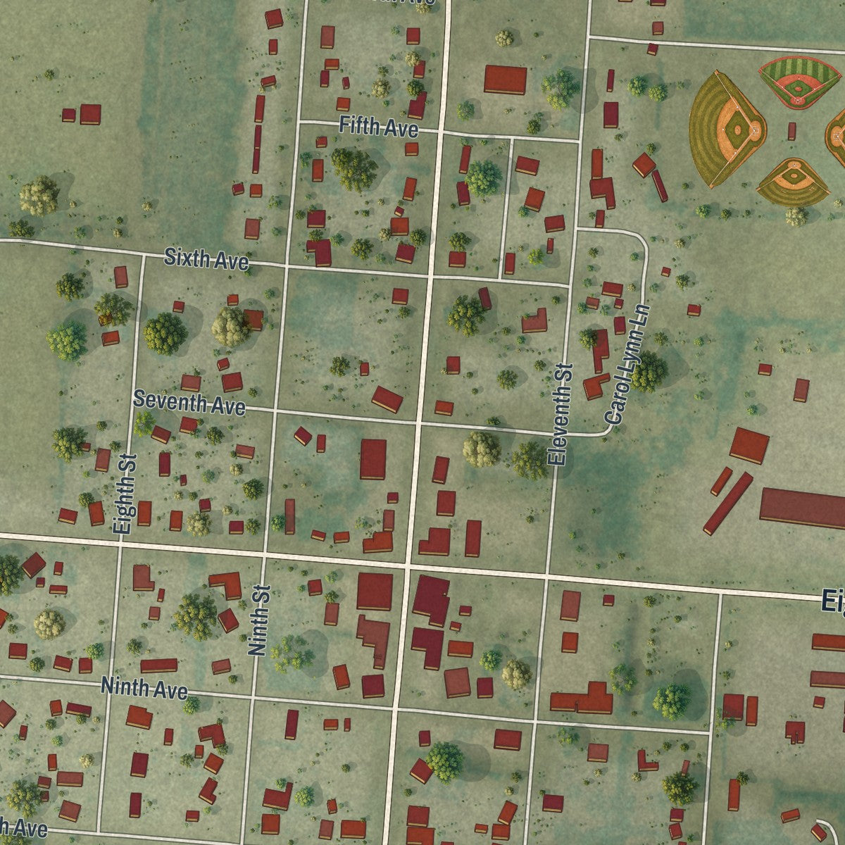 Close-up 1 of the Malone, Florida map artwork