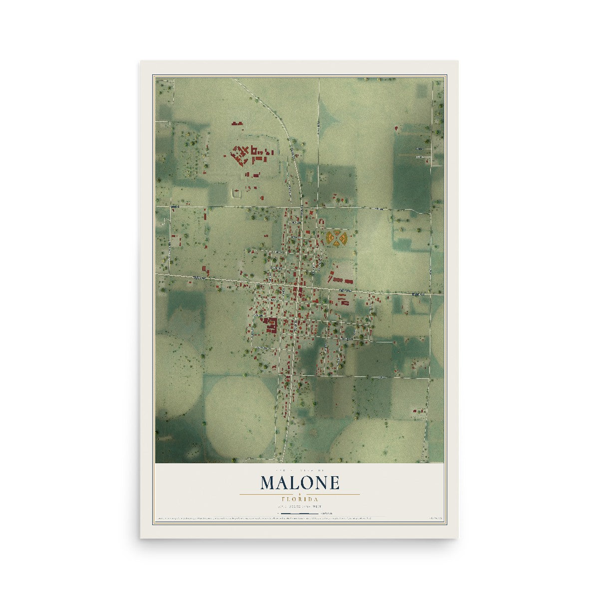 Malone, Florida map print, 12" x 18" Archival Matte Print mockup