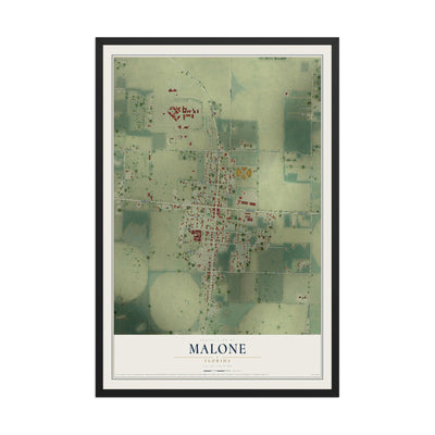 Malone, Florida map print, 12" x 18" W/ Black Ayous Wood Frame mockup