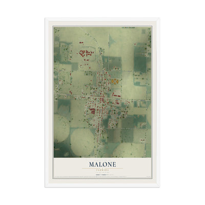 Malone, Florida map print, 12" x 18" W/ White Ayous Wood Frame mockup