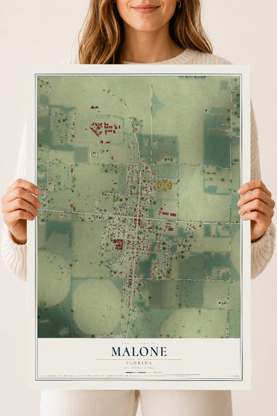 Malone, Florida map print, 18" x 24" Archival Matte Print mockup