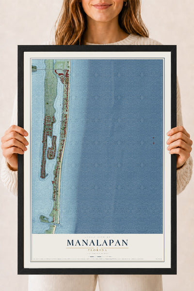 Manalapan, Florida map print, 18" x 24" W/ Black Ayous Wood Frame mockup