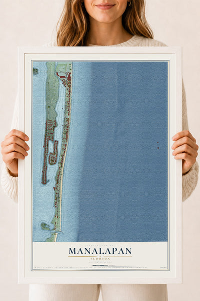 Manalapan, Florida map print, 18" x 24" W/ White Ayous Wood Frame mockup