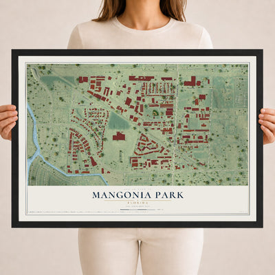 Mangonia Park, Florida map print, 18" x 24" W/ Black Ayous Wood Frame mockup