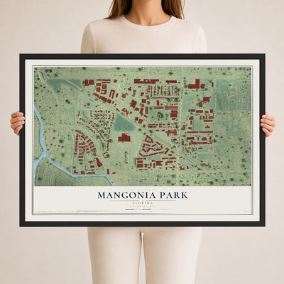 Mangonia Park, Florida map print, 24" x 36" W/ Black Ayous Wood Frame mockup