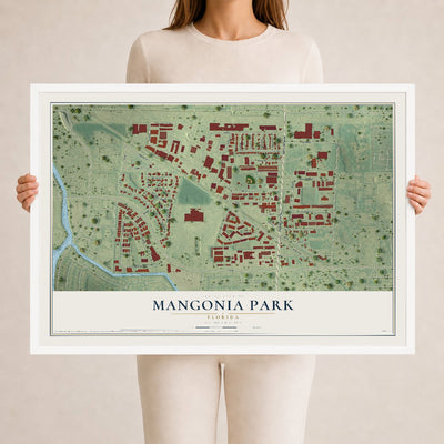 Mangonia Park, Florida map print, 24" x 36" W/ White Ayous Wood Frame mockup