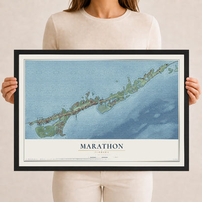 Marathon, Florida map print, 12" x 18" W/ Black Ayous Wood Frame mockup