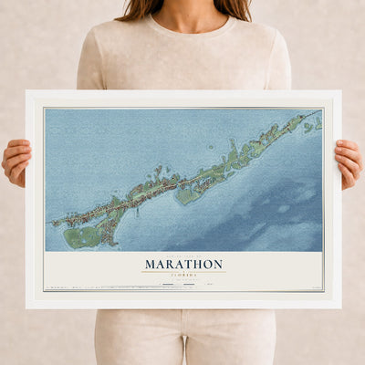 Marathon, Florida map print, 12" x 18" W/ White Ayous Wood Frame mockup