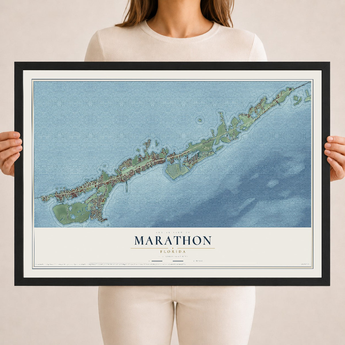 Marathon, Florida map print, 18" x 24" W/ Black Ayous Wood Frame mockup
