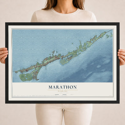 Marathon, Florida map print, 18" x 24" W/ Black Ayous Wood Frame mockup