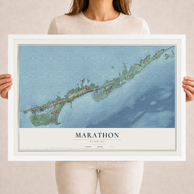 Marathon, Florida map print, 18" x 24" W/ White Ayous Wood Frame mockup