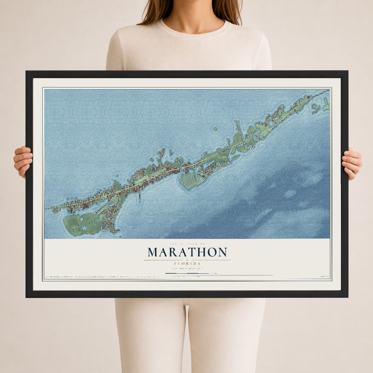 Marathon, Florida map print, 24" x 36" W/ Black Ayous Wood Frame mockup