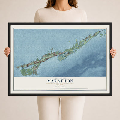 Marathon, Florida map print, 24" x 36" W/ Black Ayous Wood Frame mockup