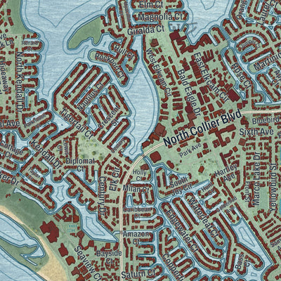 Close-up 1 of the Marco Island, Florida map artwork