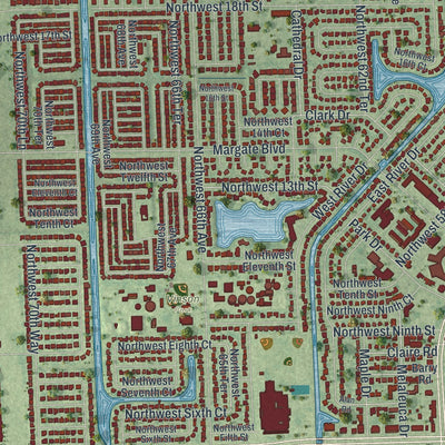Close-up 1 of the Margate, Florida map artwork