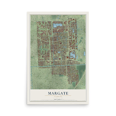 Margate, Florida map print, 12" x 18" Archival Matte Print mockup