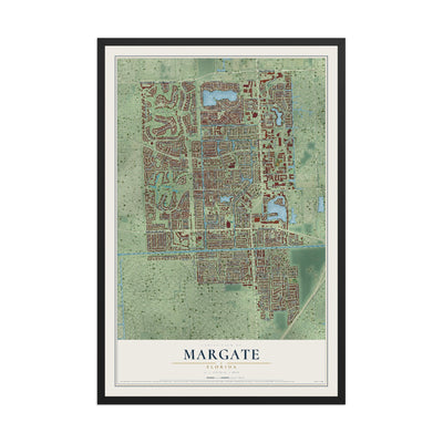 Margate, Florida map print, 12" x 18" W/ Black Ayous Wood Frame mockup
