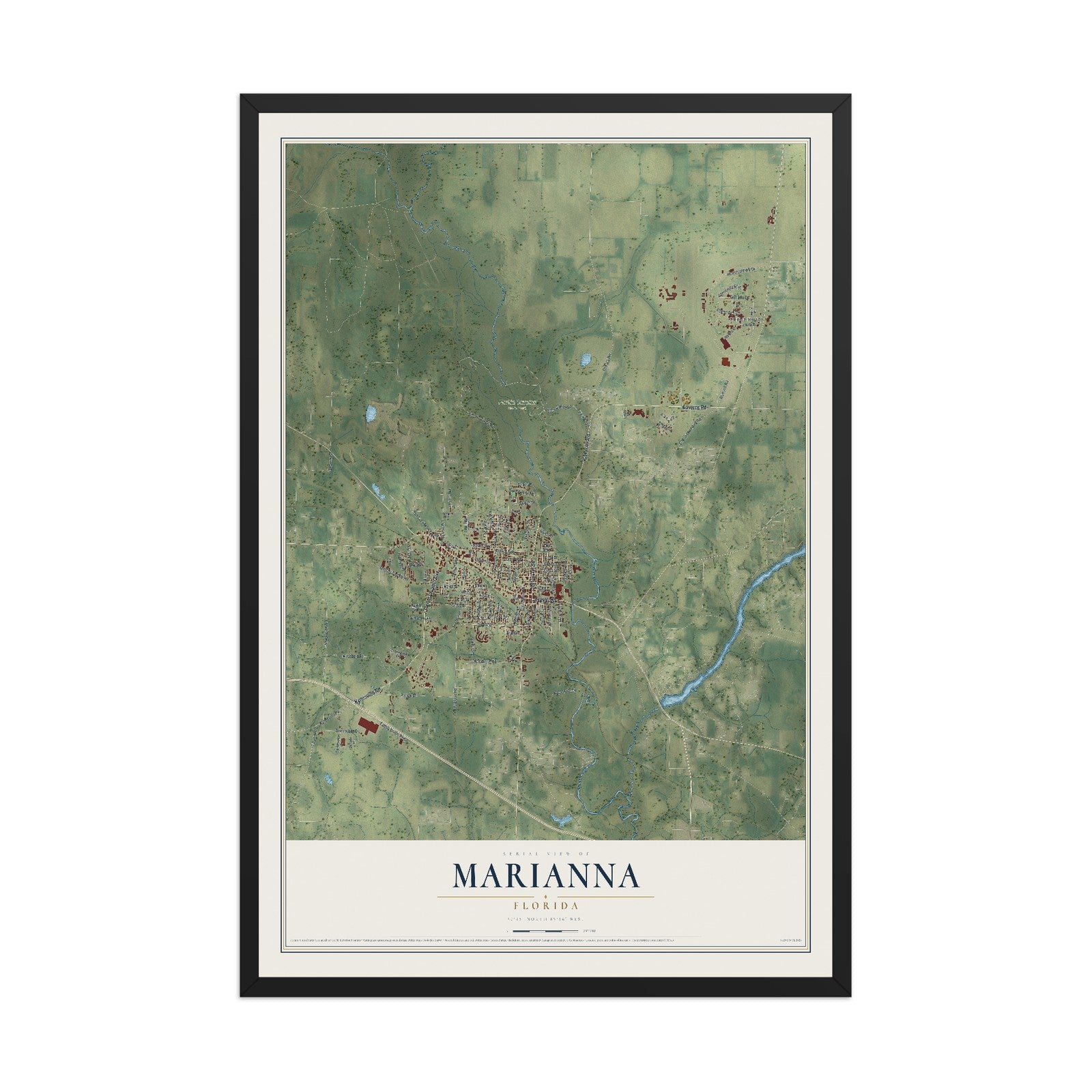 Marianna, Florida map print, 12" x 18" W/ Black Ayous Wood Frame mockup