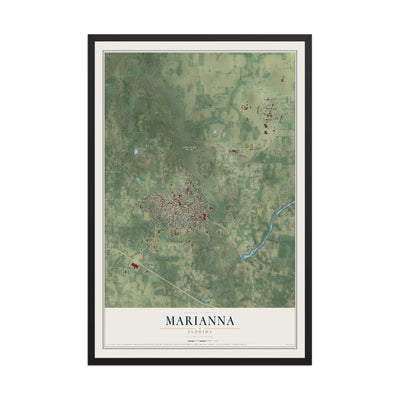 Marianna, Florida map print, 12" x 18" W/ Black Ayous Wood Frame mockup
