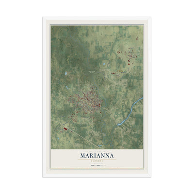 Marianna, Florida map print, 12" x 18" W/ White Ayous Wood Frame mockup