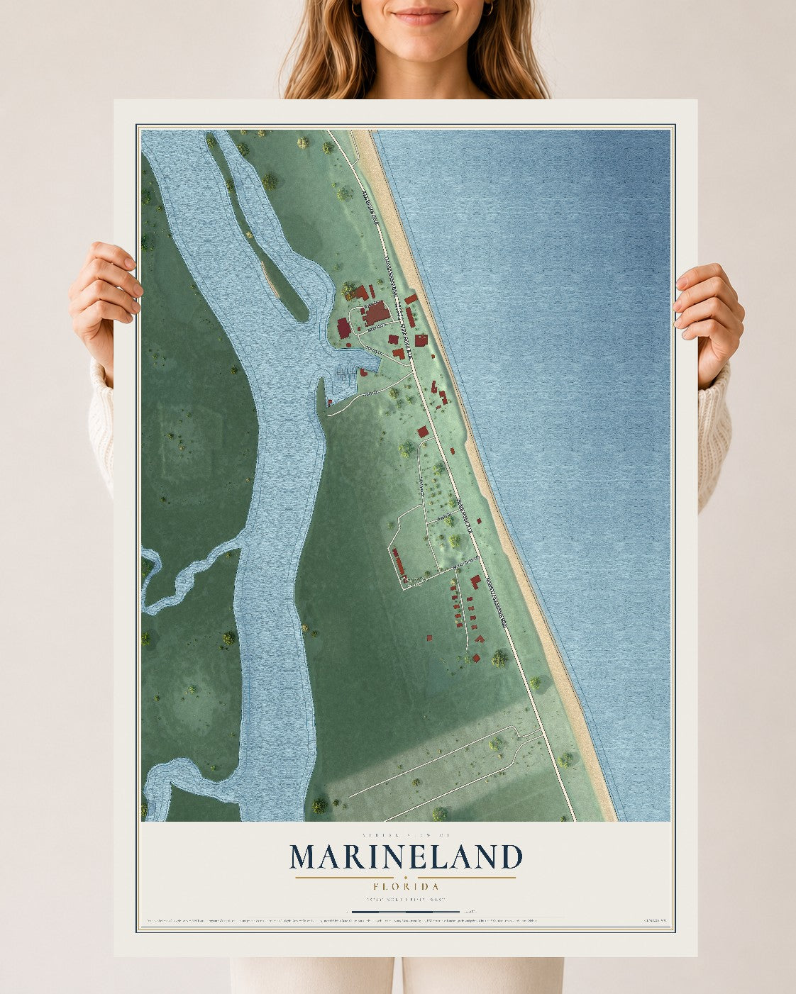 Marineland, Florida map print, 24" x 36" Archival Matte Print mockup