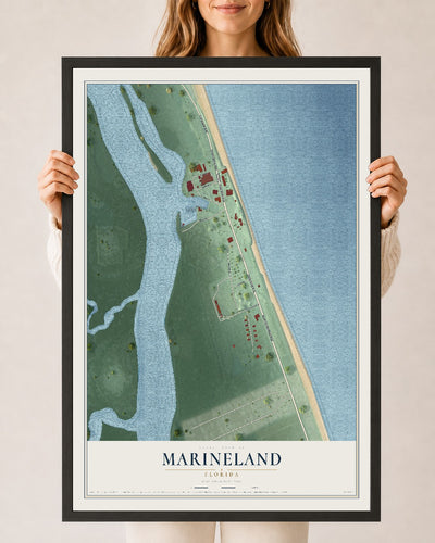 Marineland, Florida map print, 24" x 36" W/ Black Ayous Wood Frame mockup
