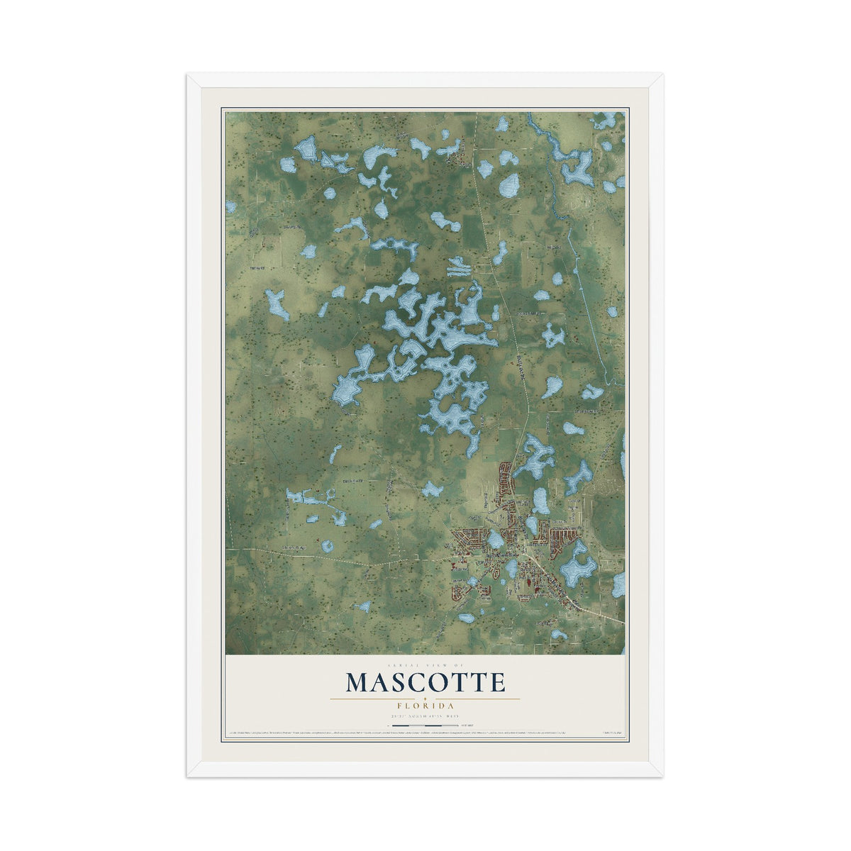Mascotte, Florida map print, 12" x 18" W/ White Ayous Wood Frame mockup