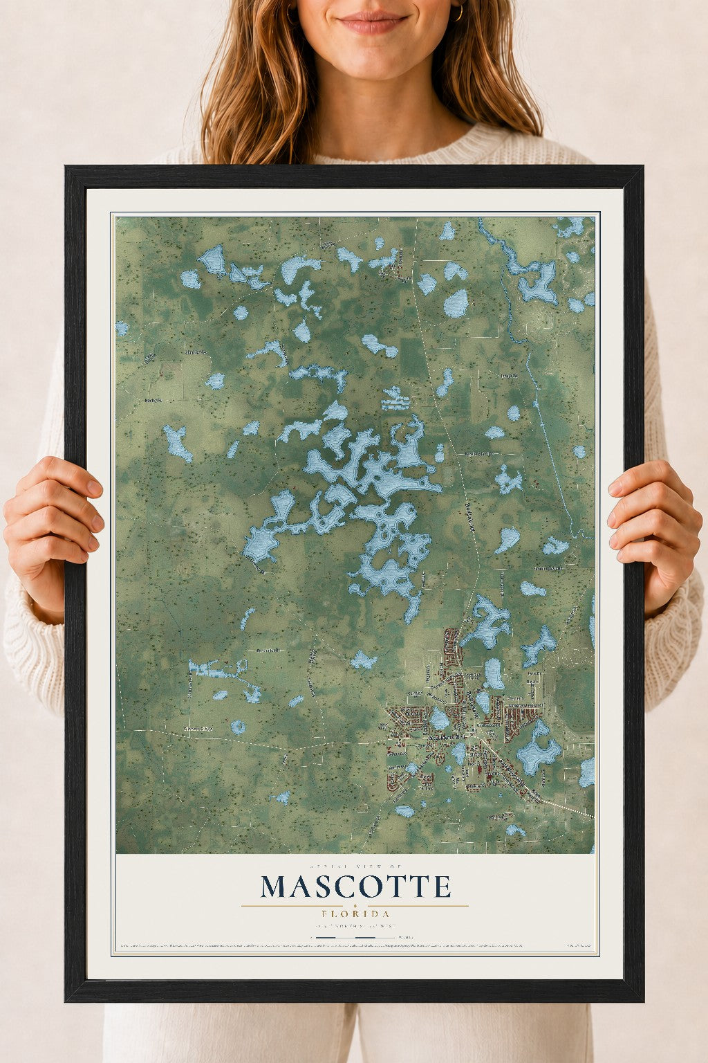 Mascotte, Florida map print, 18" x 24" W/ Black Ayous Wood Frame mockup