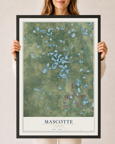 Mascotte, Florida map print, 24" x 36" W/ Black Ayous Wood Frame mockup