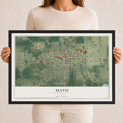 Mayo, Florida map print, 12" x 18" W/ Black Ayous Wood Frame mockup