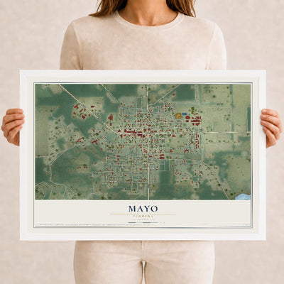 Mayo, Florida map print, 12" x 18" W/ White Ayous Wood Frame mockup