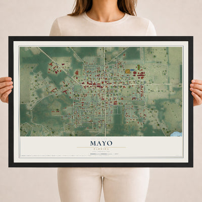 Mayo, Florida map print, 18" x 24" W/ Black Ayous Wood Frame mockup