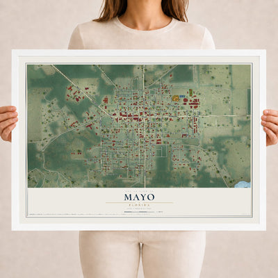 Mayo, Florida map print, 18" x 24" W/ White Ayous Wood Frame mockup