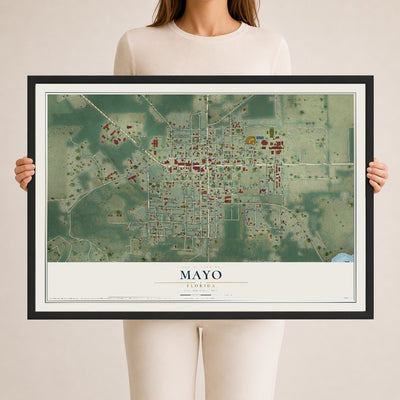 Mayo, Florida map print, 24" x 36" W/ Black Ayous Wood Frame mockup
