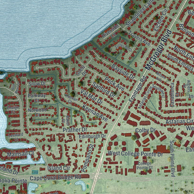 Close-up of the map of McGregor, Florida print showing street and building detail