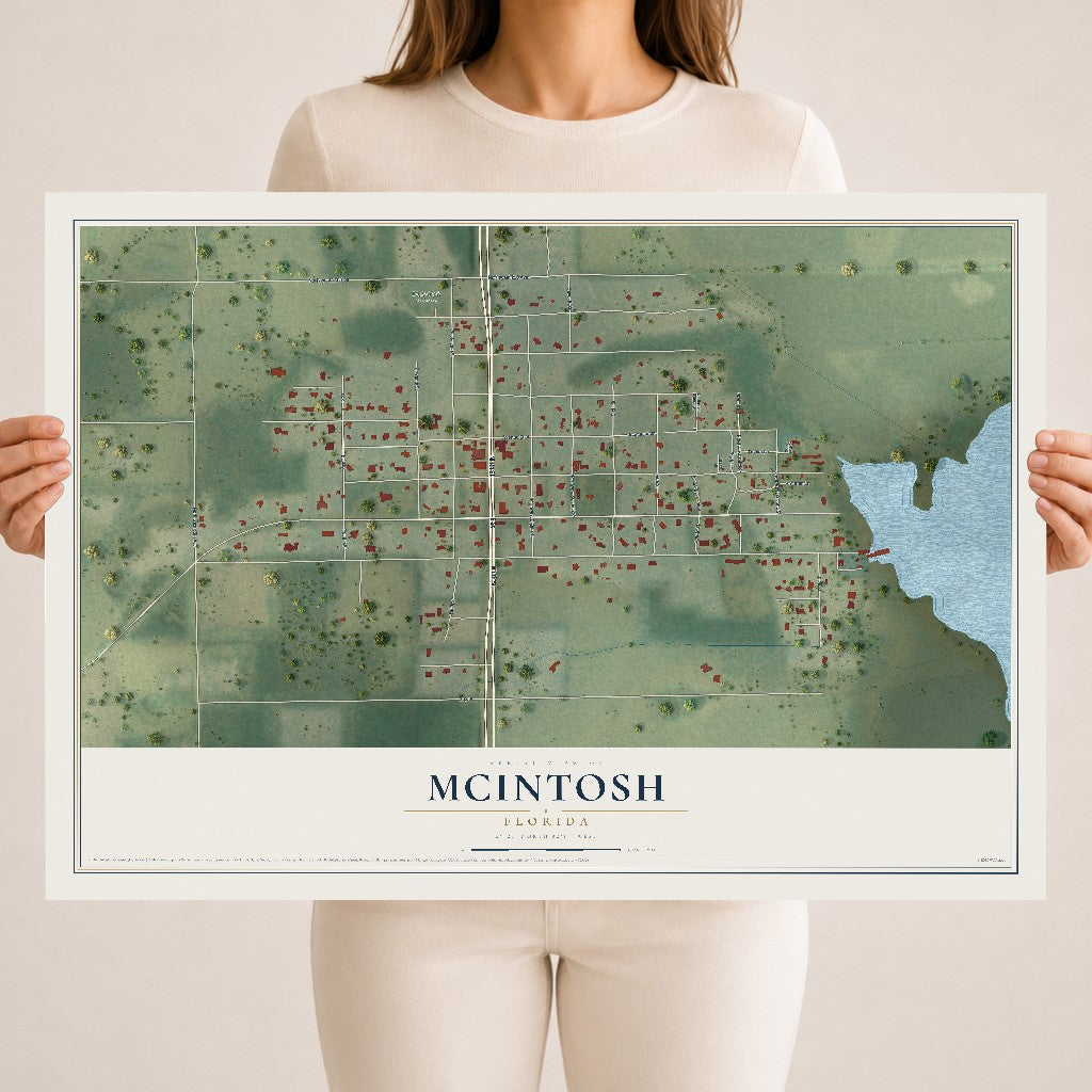 McIntosh, Florida map print, 18" x 24" Archival Matte Print mockup