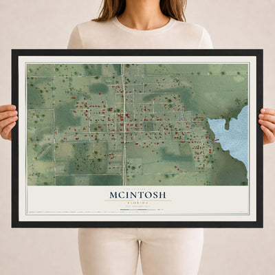 McIntosh, Florida map print, 18" x 24" W/ Black Ayous Wood Frame mockup