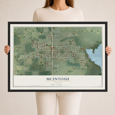 McIntosh, Florida map print, 24" x 36" W/ Black Ayous Wood Frame mockup