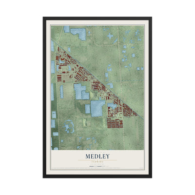 Medley, Florida map print, 12" x 18" W/ Black Ayous Wood Frame mockup