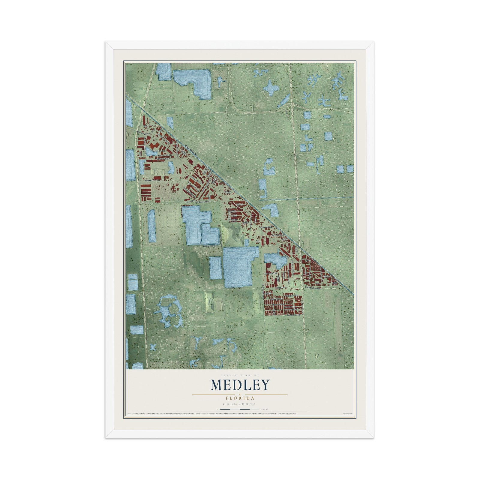 Medley, Florida map print, 12" x 18" W/ White Ayous Wood Frame mockup