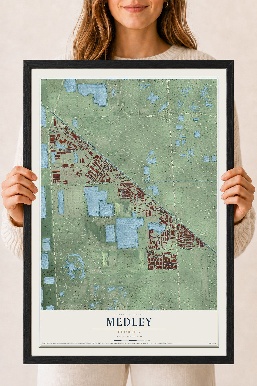 Medley, Florida map print, 18" x 24" W/ Black Ayous Wood Frame mockup