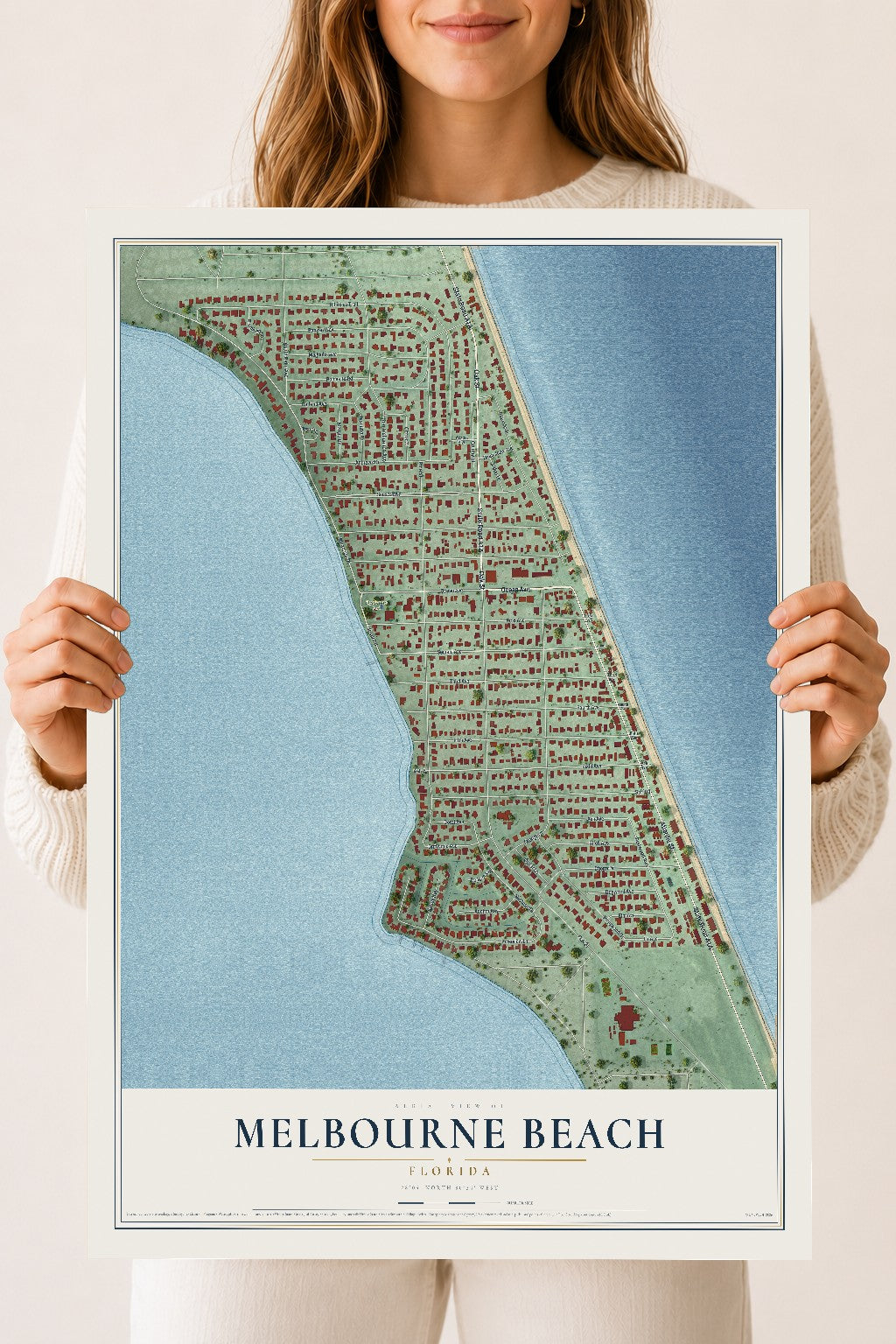 Melbourne Beach, Florida map print, 18" x 24" Archival Matte Print mockup
