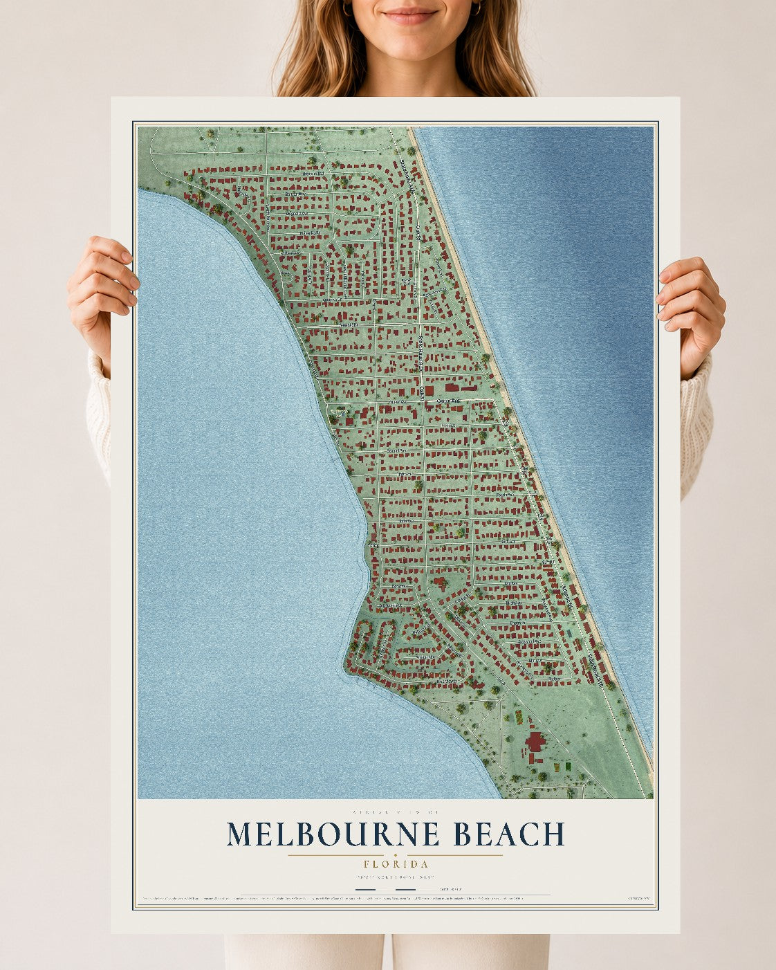 Melbourne Beach, Florida map print, 24" x 36" Archival Matte Print mockup