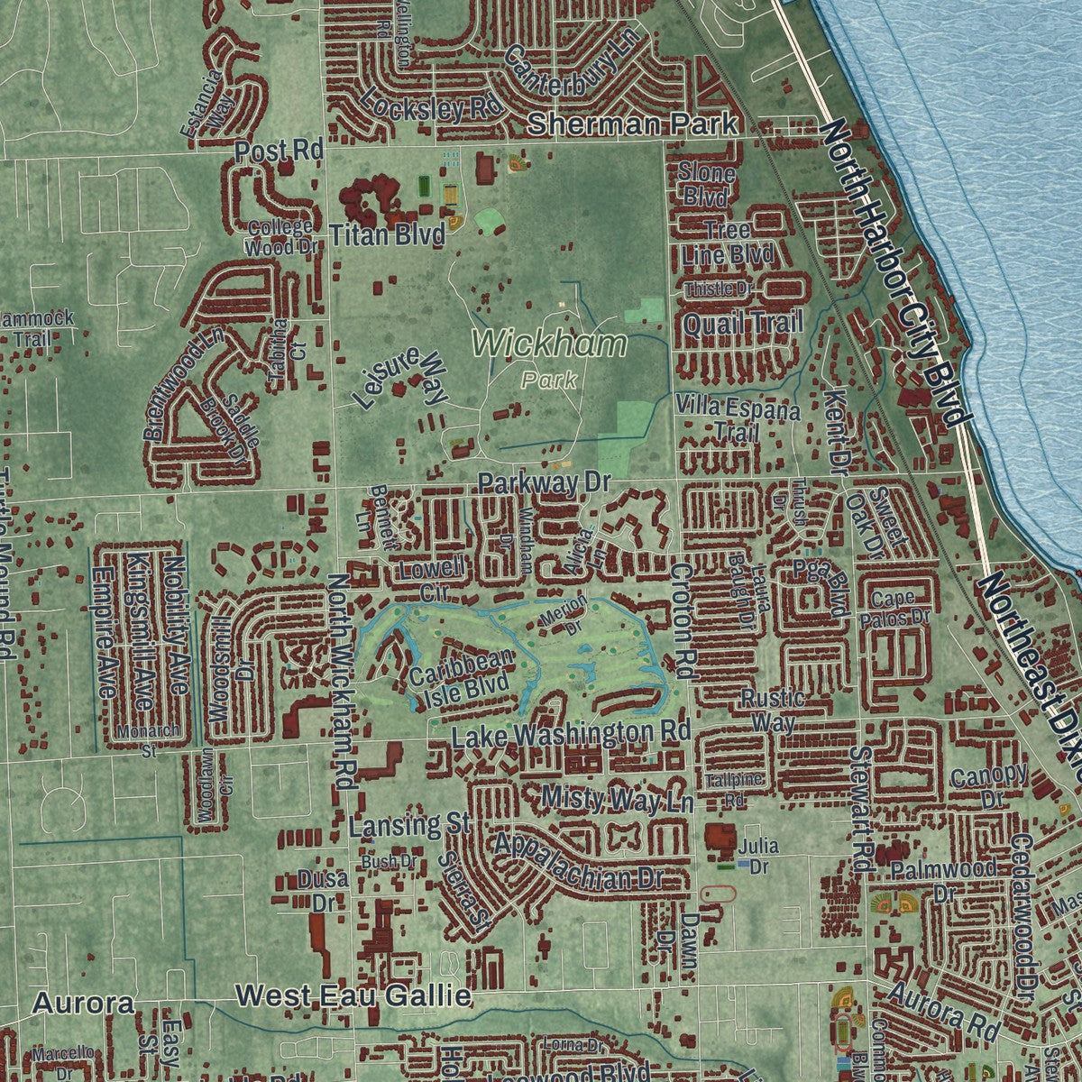 Close-up 1 of the Melbourne, Florida map artwork