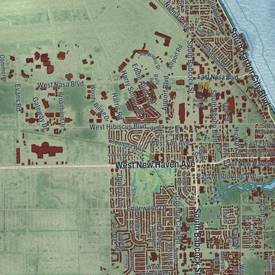 Close-up 2 of the Melbourne, Florida map artwork