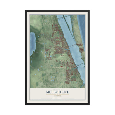 Melbourne, Florida map print, 12" x 18" W/ Black Ayous Wood Frame mockup