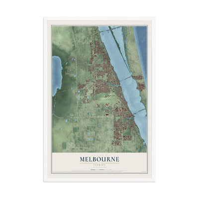 Melbourne, Florida map print, 12" x 18" W/ White Ayous Wood Frame mockup