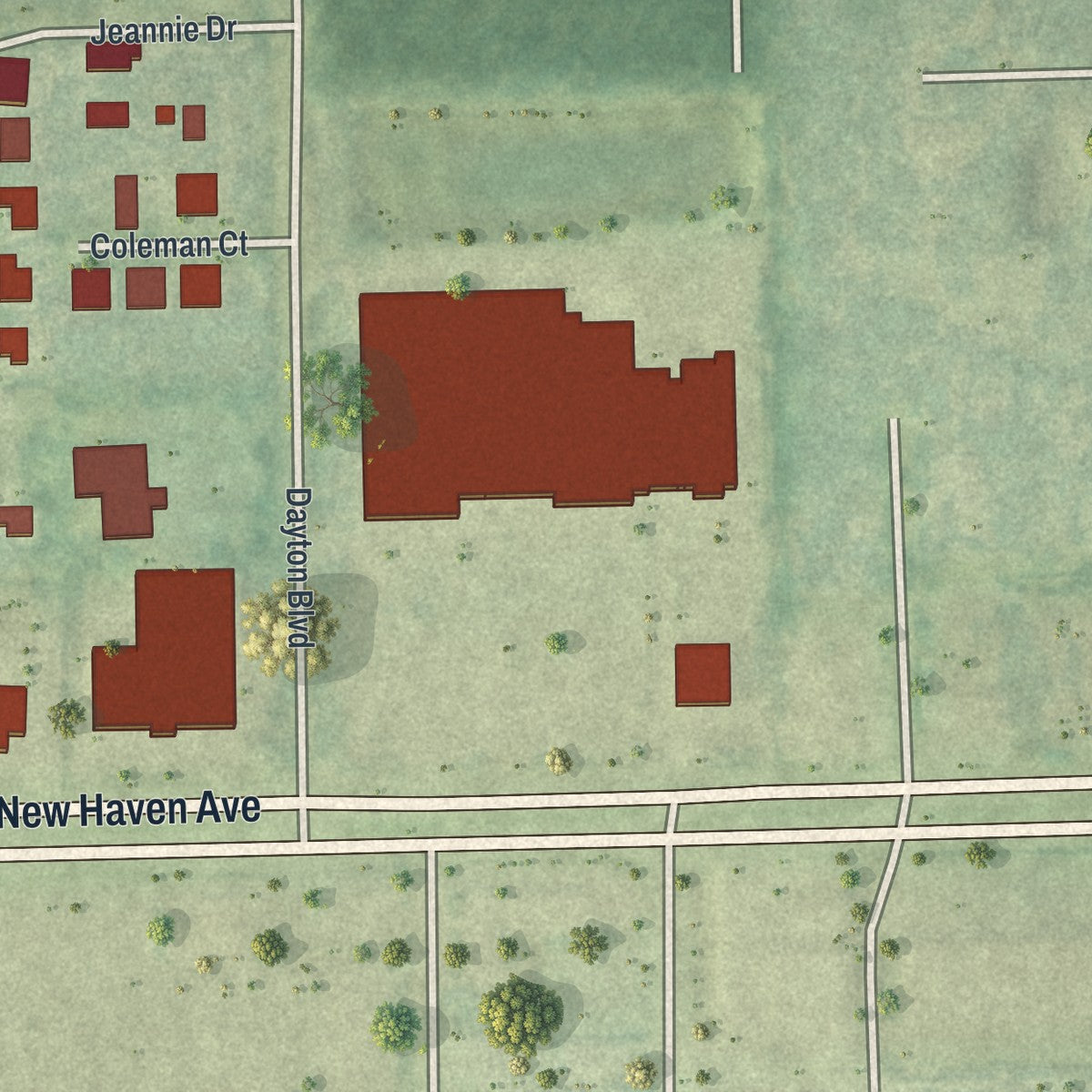 Close-up 2 of the Melbourne Village, Florida map artwork
