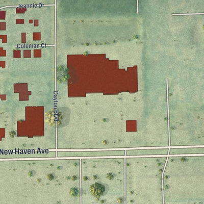 Close-up 2 of the Melbourne Village, Florida map artwork