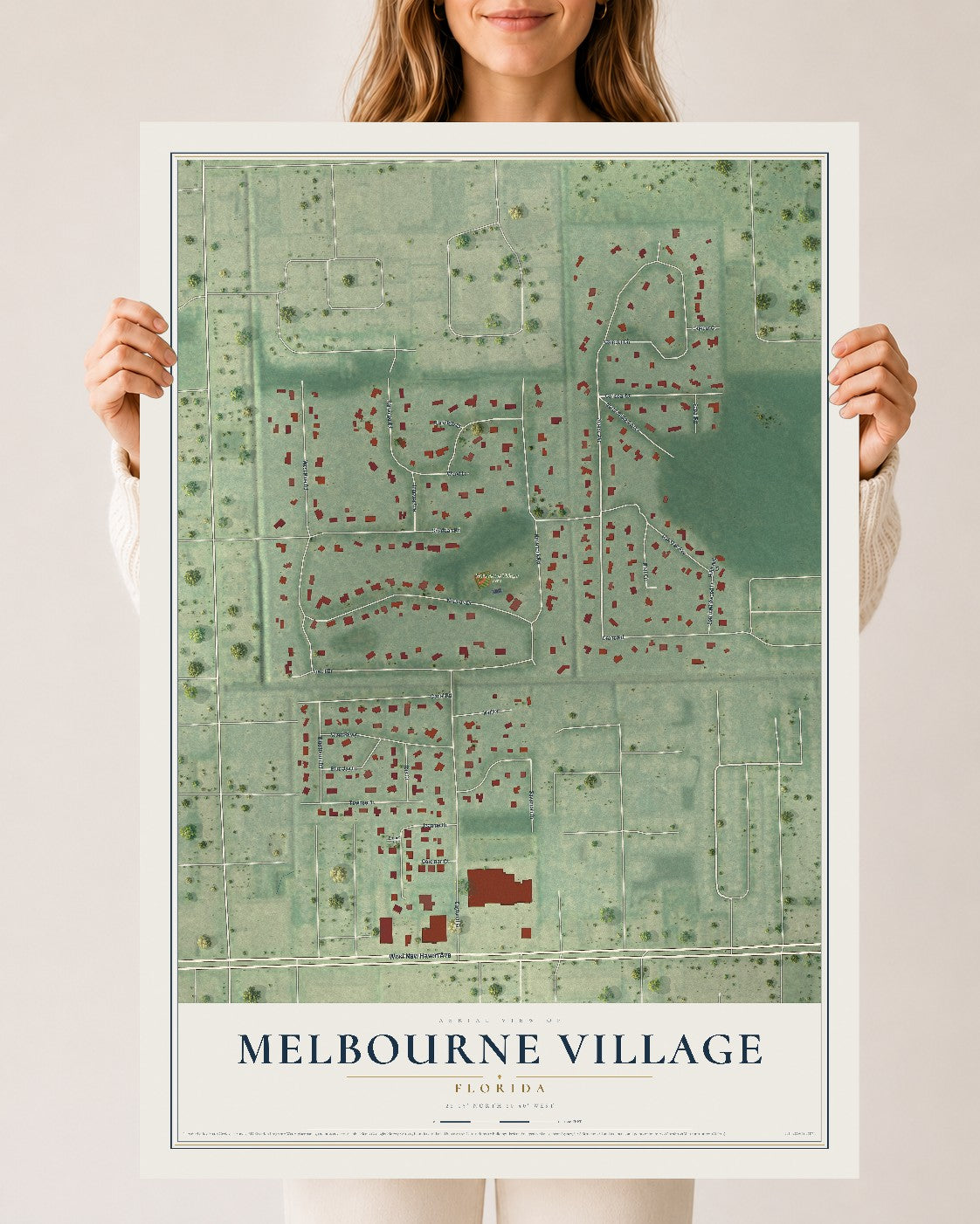 Melbourne Village, Florida map print, 24" x 36" Archival Matte Print mockup